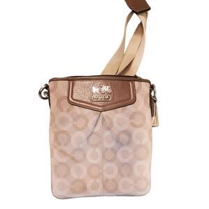 Coach Madison Dotted Op Art Crossbody Bag Silver Hardware Brown Leather Trim...